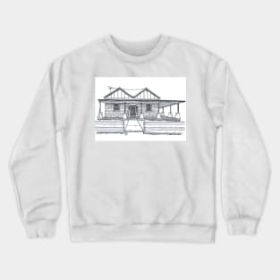 Australian Brick Homestead Old House Pen & Ink Greyscale Black & White Drawing. Crewneck Sweatshirt